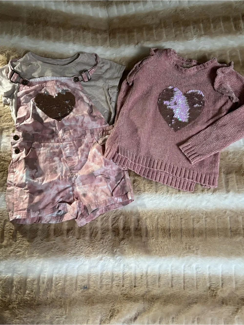 btween Pink Chenille Knit Top Sweater Tan T Shirt Tie-Dye Overalls Shorts Girls - Picture 9 of 9